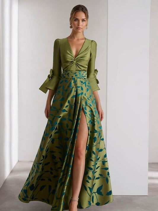 Evening Length A-Line Floor 3/4 Wedding Formal Gown
