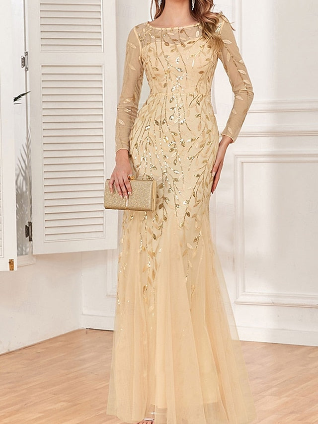 Crew Dress Elegant Neck the Floor Bride of Party Mother