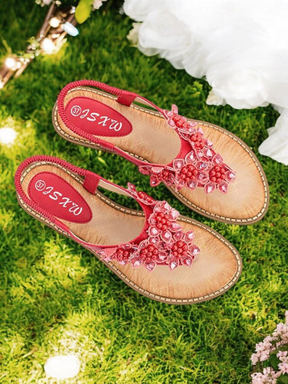 Comfortable Beaded with Flat Floral Design Slip-Ons