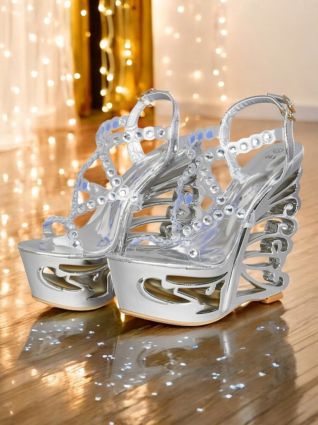 Silver Women – Rhinestone for Elegant Sandals Stiletto Dance