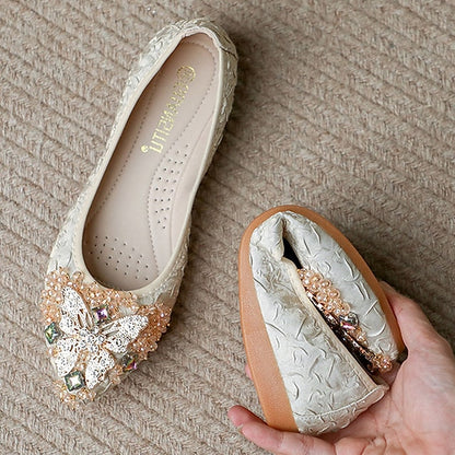 - Wedding Crystal Foldable Floral Flats Embellished Women's