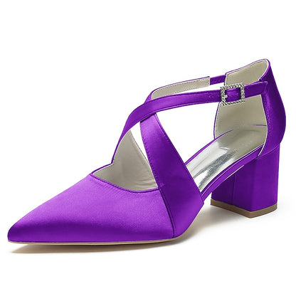 Elegant Block White Pointed Women's – Heels Satin Toe