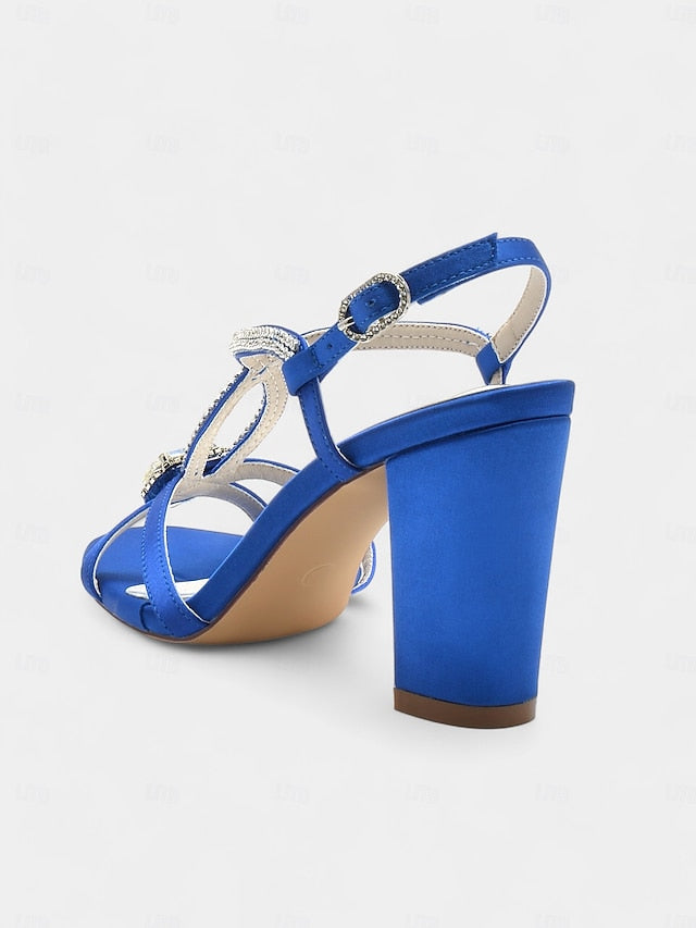 Sandals Satin Blue Royal Women's Elegant Rhinestone –