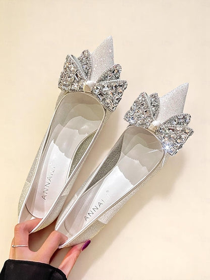 Rhinestone Glitter Heels Women's High with Bow