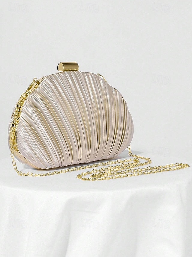 Purse Pleated Shell Evening Satin Clutch Women's