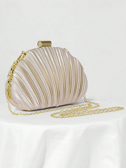 Purse Pleated Shell Evening Satin Clutch Women's