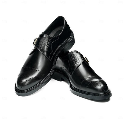 First Black Men's Monk Strap Genuine Leather Shoes