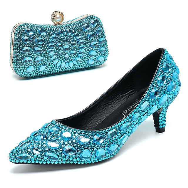 Heel Kitten Crystal-Embellished Shoes Matching Women's and
