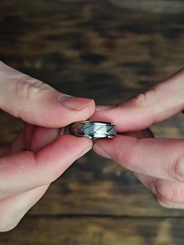 Steel Men's Pattern Stainless Geometric Modern Rings –