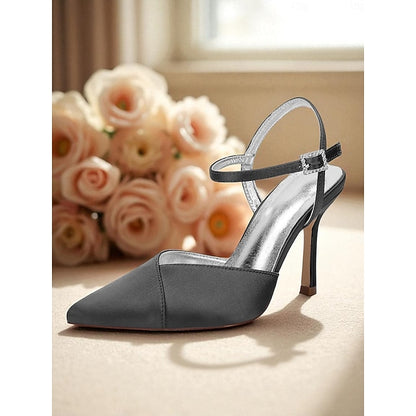 - Heels Green Satin Strap Women's Stiletto with Ankle