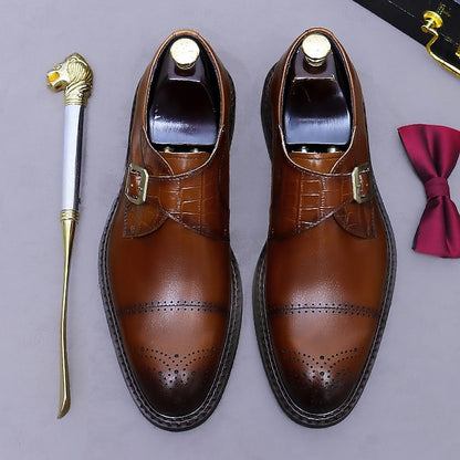 First Black Men's Monk Strap Genuine Leather Shoes