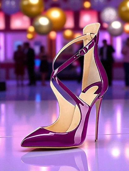 Heels Stiletto - Purple Patent Strappy Women's Leather