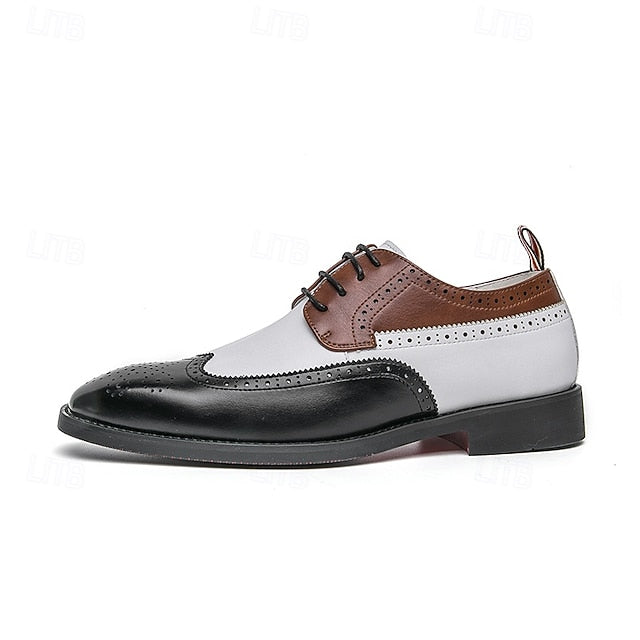 Oxford Men's Tri-Color Black in Wingtip Shoes Brogue