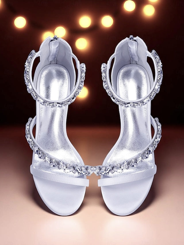 Heel Purple - Satin Crystal Block Women's Sandals