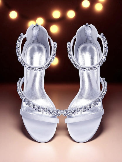 Heel Purple - Satin Crystal Block Women's Sandals