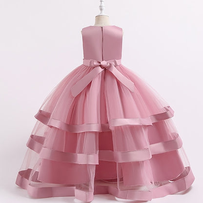 Sleeveless Party Kids Dress Girls' Colored Wedding Solid