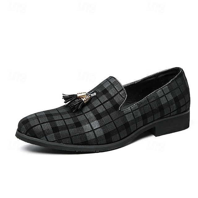 Men's Plaid Loafers with Tassel Decoration – Elegant