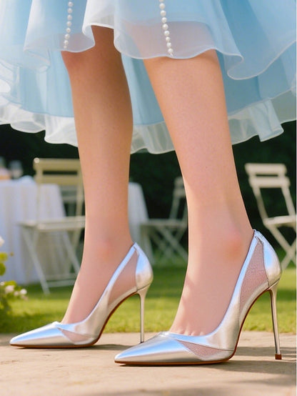 Nude Women's Pumps Detailing Mesh Pointed with Suede Toe