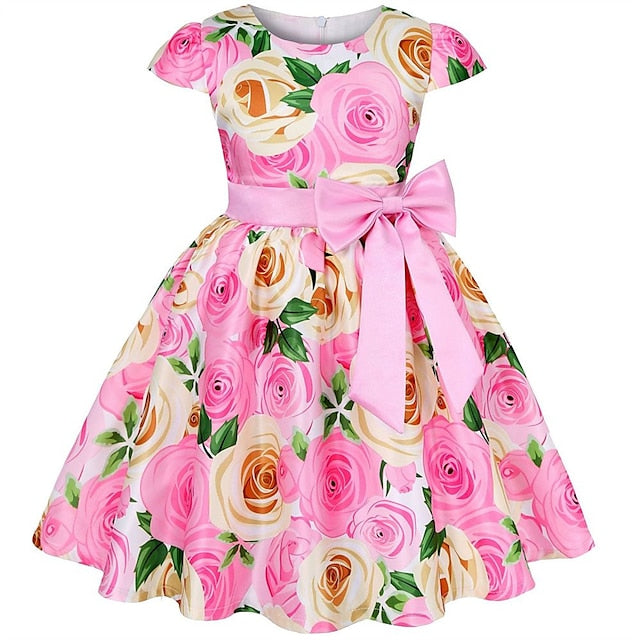 Kids Dress Floral Girls' Sleeve Short Party Flower