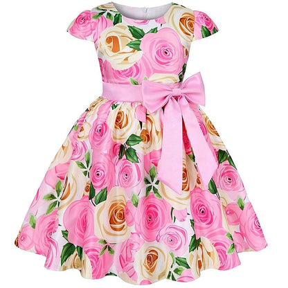 Kids Dress Floral Girls' Sleeve Short Party Flower
