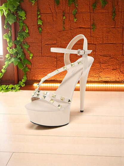 Heels Studded Women's Straps with Platform Stiletto