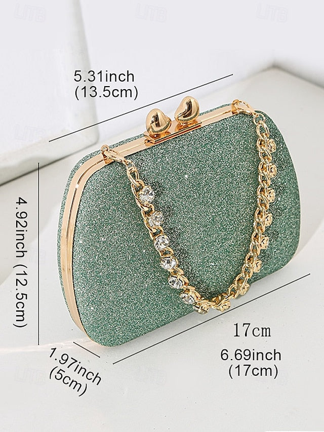 Green Clutch Evening Glitter with Sage Rhinestone Women's
