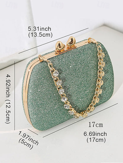 Green Clutch Evening Glitter with Sage Rhinestone Women's