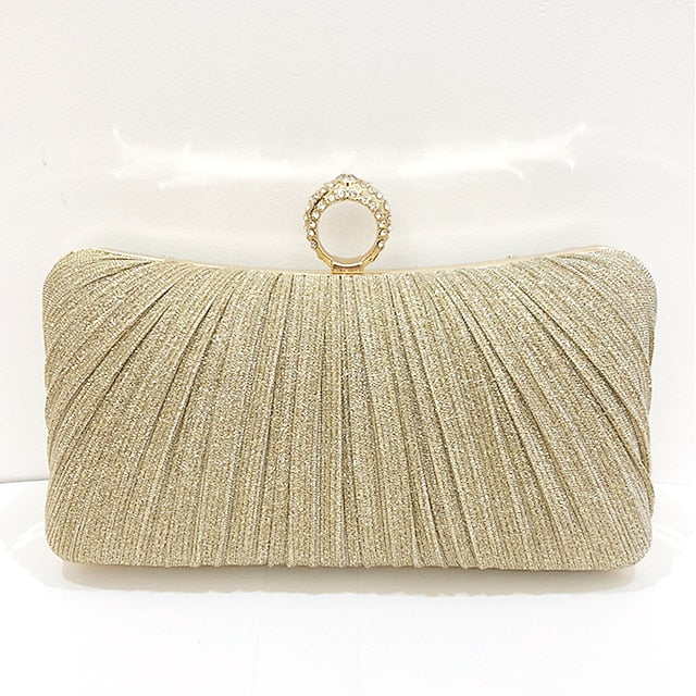 Ring Bag Elegant Rhinestone Evening Gold Clutch Glitter with