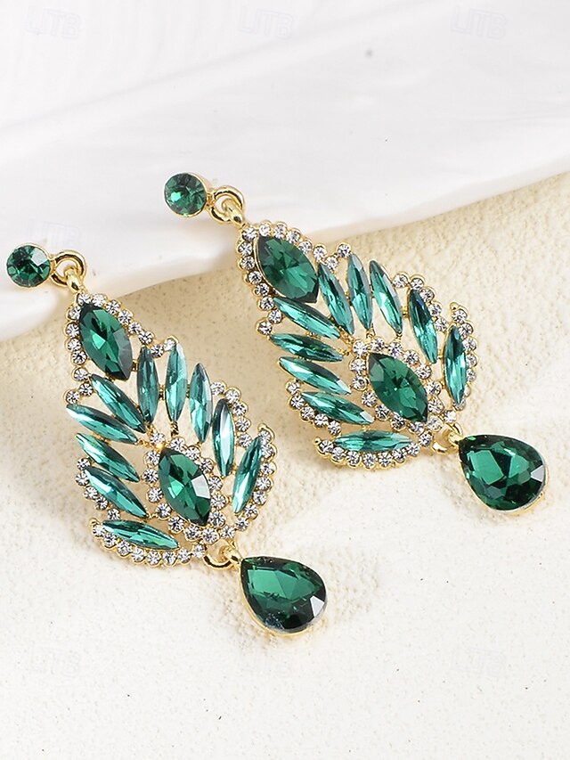 Earrings Green Women's – Drop Crystal Emerald
