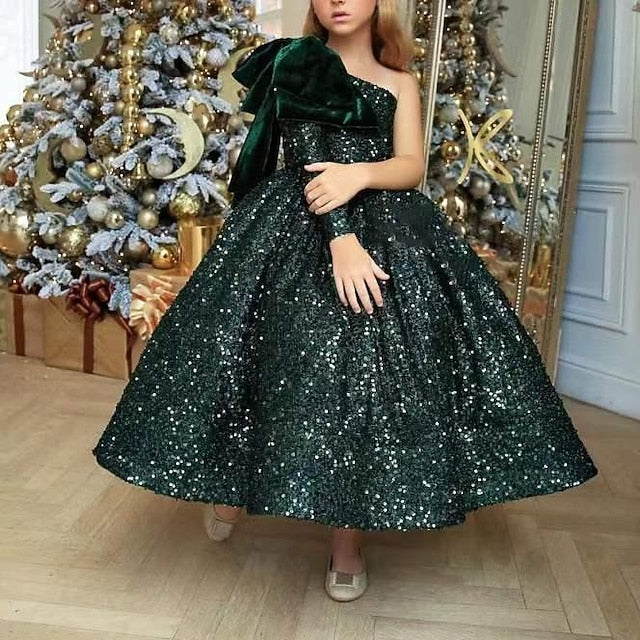 Sleeve Dress Kids Sequin Party Girls' Long Wedding Sequins