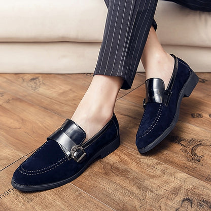 Men's Patent with Loafers Leather and Metal Strap Suede