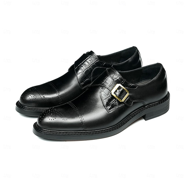 First Black Men's Monk Strap Genuine Leather Shoes