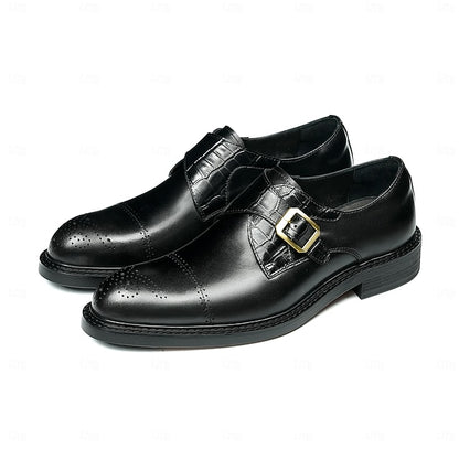 First Black Men's Monk Strap Genuine Leather Shoes