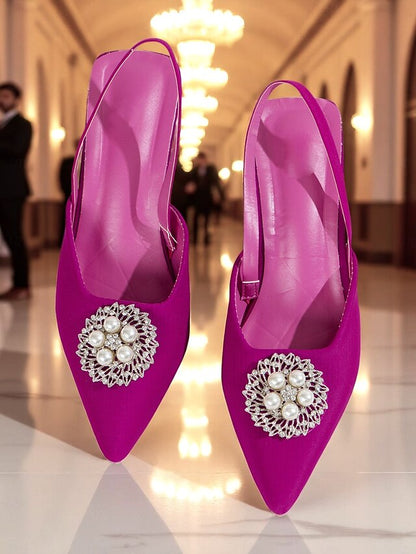 Slingback Satin Pearl Women's with and Pumps Blue