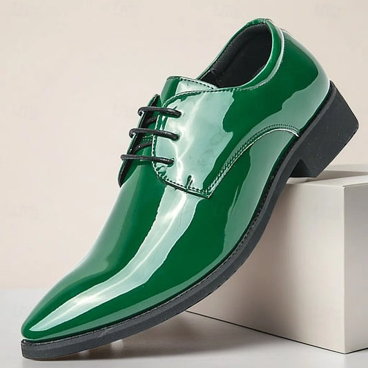 – Patent for Formal Glossy Lace-Up Men Leather Green Shoes