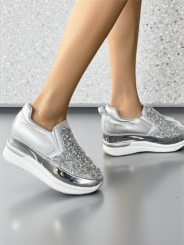 with Black Sneakers Glitter Women's Slip-On Metallic