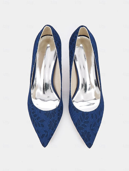 Heels Pointed-Toe - Women's Lace-Embroidered Stiletto
