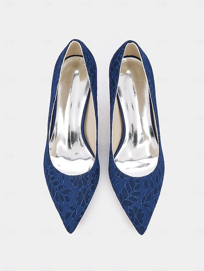 Heels - Women's Lace-Embroidered Pointed-Toe Stiletto