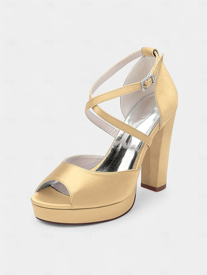 Platform Toe Sandals with Peep Women's and Satin High Heel