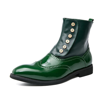 Leather - Wingtip Vintage Boots Button Stylish Men's Green