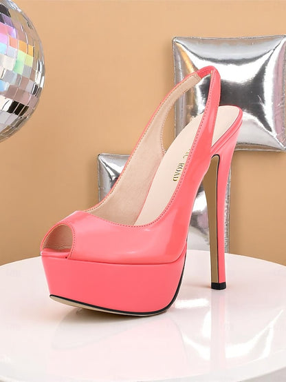 Stiletto Patent PU Women's Orange Heels Platform Leather