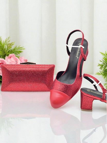 Heel Women's Gold Clutch Block - Sandals Matching and Set