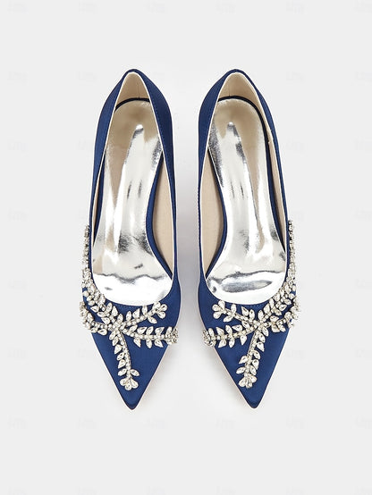 Heels – Satin Women's Stiletto Rhinestone-Embellished