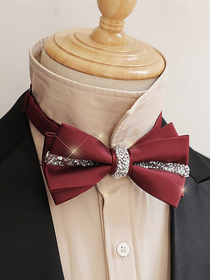 Burgundy Embellishment Crystal Elegant Tie – Satin Bow with