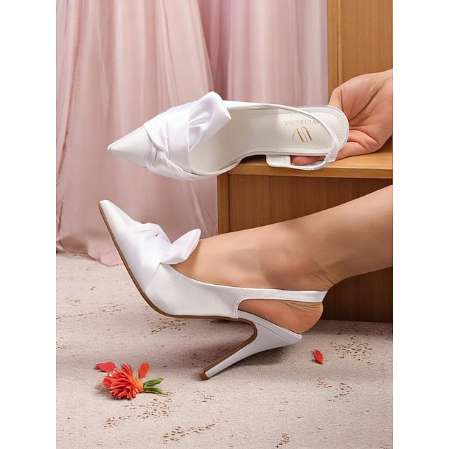 Bow Pink Oversized Satin - with Slingback Women's Heels