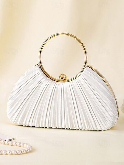 Handle Clutch Green Gold Ring Velvet Pleated Elegant with -