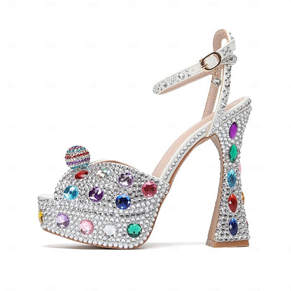 Women's – Colorful Rhinestone Sandals Platform Sparkly