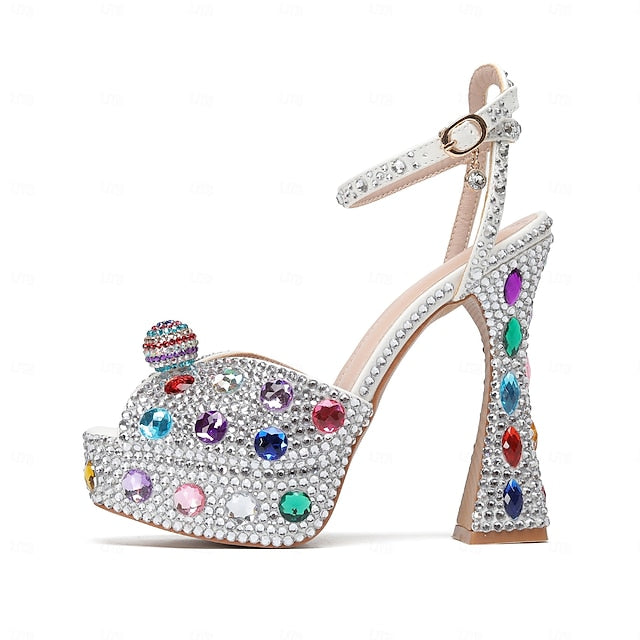 Sandals Women's Platform Colorful – Sparkly Rhinestone