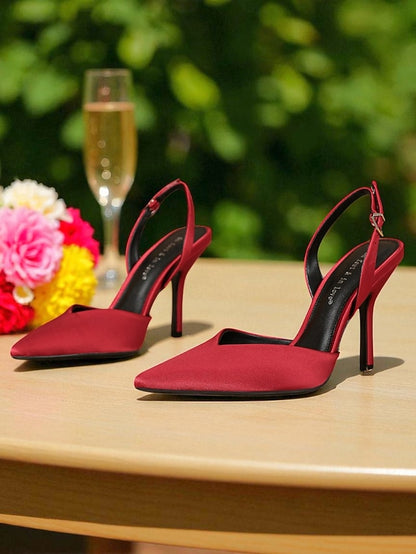 - Purple Heels Satin Toe Women's Pointed Slingback Elegant