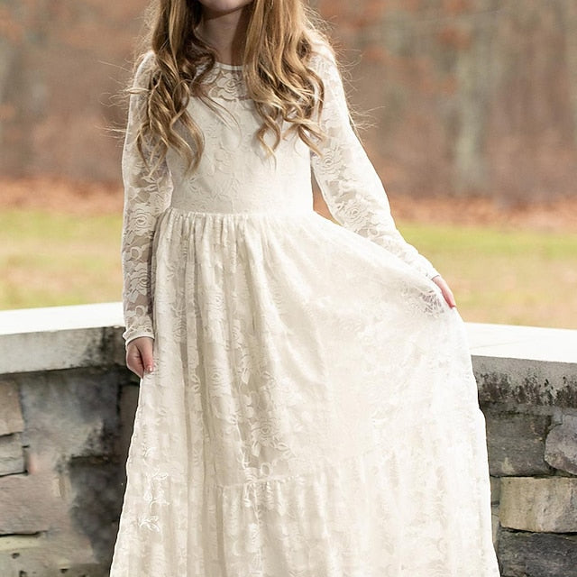 Flower Colored Kids Girl Girls' Long Solid Dress
